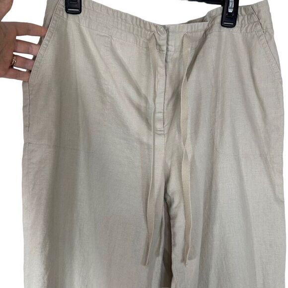 Talbots Tan Linen Blend Boho Embroidered Capri Pants Womens 14 Casual Summer - Picture 3 of 9